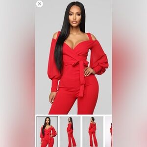 Fashion Nova Bold Red Cold-Shoulder Jumpsuit